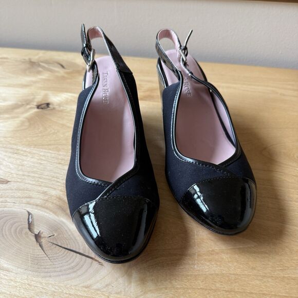 TARYN ROSE KARINE MULE WEDGE SLINGBACK SHOE PATENT LEATHER TOE ADJ STRAP 9M - Picture 5 of 11